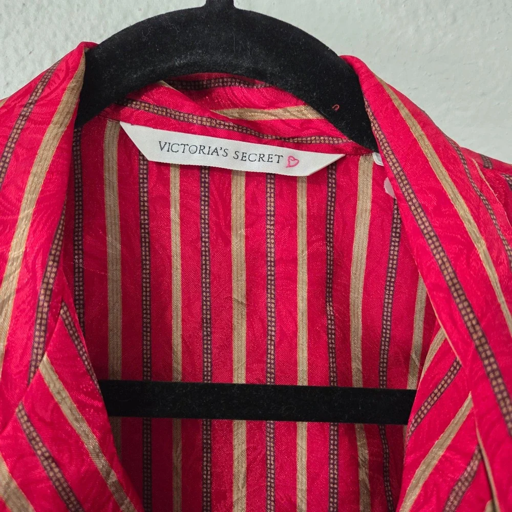 Victoria Secret Satin Jacquard Stripe‎ Sleep Shirt 3/4 Sleeve Small